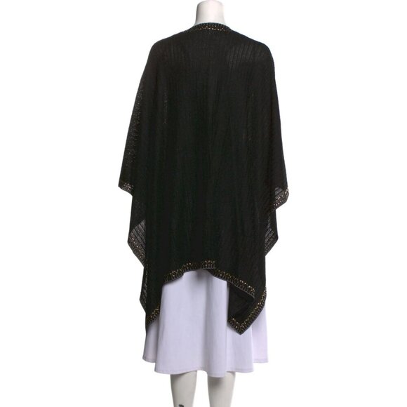 St. John Black Gold Metallic Knit Open Front Sweater Poncho Size: One Size #9458 - Picture 4 of 6
